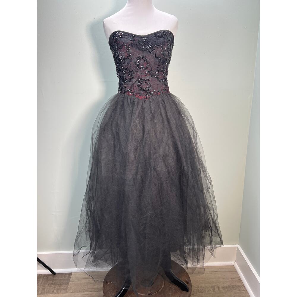 Vintage Gunne Sax Dress Jessica Mcclintock Womens 9 Black Tulle Sequins Gothic